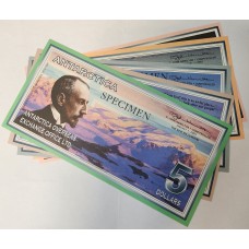 ANTARCTICA 2001 . FIVE 5 - ONE HUNDRED 100 DOLLARS BANKNOTES . SPECIMEN